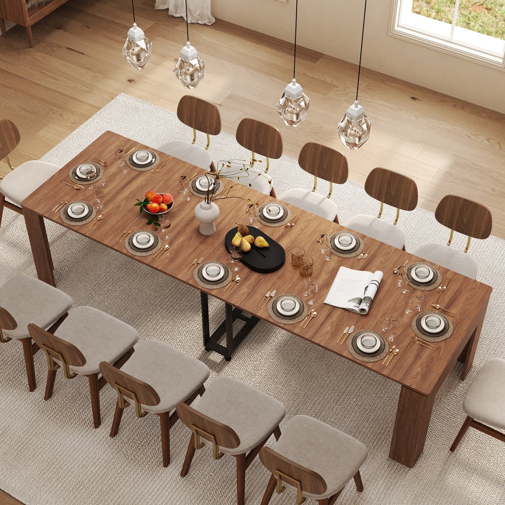 Questions and Answers for 20"-118" Rectangle Extendable Rubber Wood Dining Table Walnut Seats 10-12