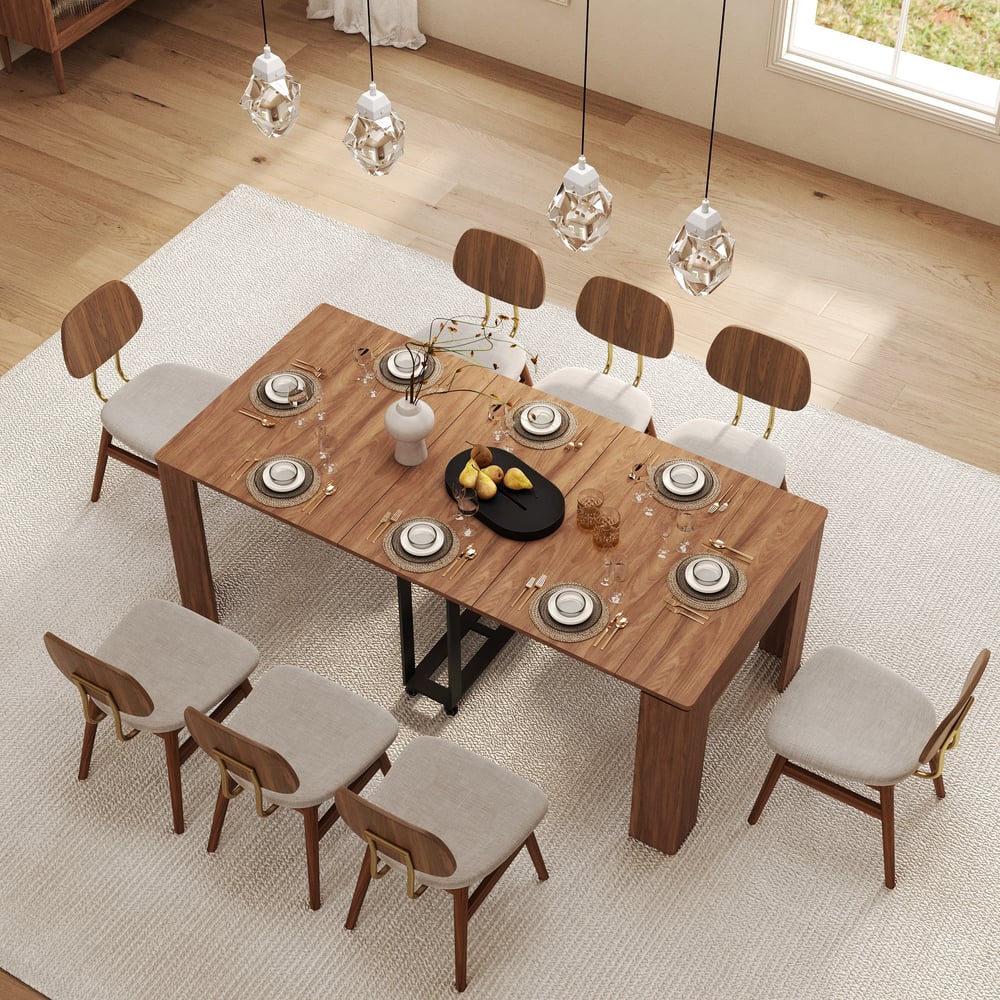 Questions and Answers for 20"-118" Rectangle Extendable Rubber Wood Dining Table Walnut Seats 10-12