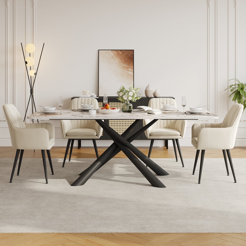 Otázky a odpovědi pro 160cm moderní obdélníkový jídelní stůl ze slinutého kamene v Pandora & Black s podstavcem