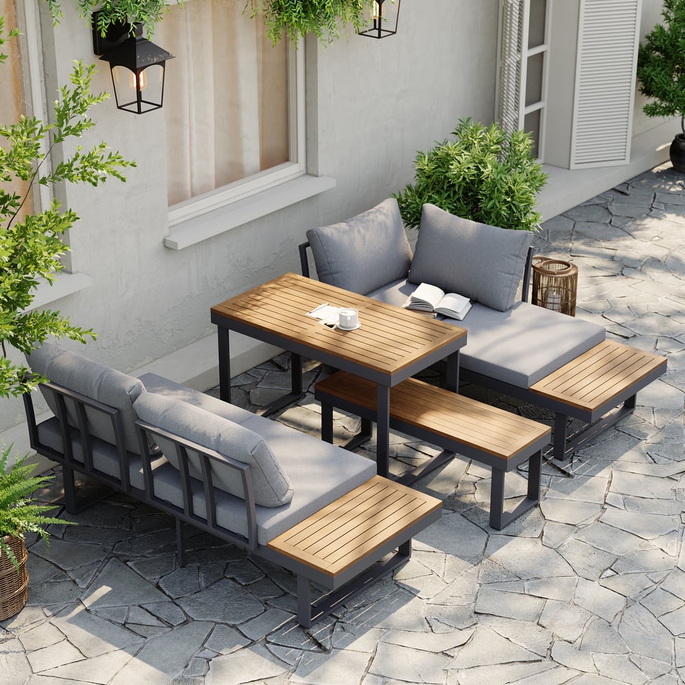Questions and Answers for 4-Pieces Outdoor Acacia Sectional Sofa Set with Cushion and Side Table