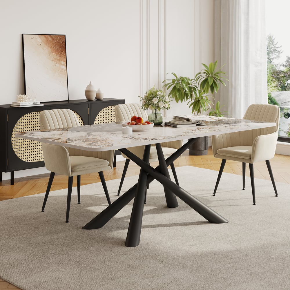 Otázky a odpovědi pro 160cm moderní obdélníkový jídelní stůl ze slinutého kamene v Pandora & Black s podstavcem
