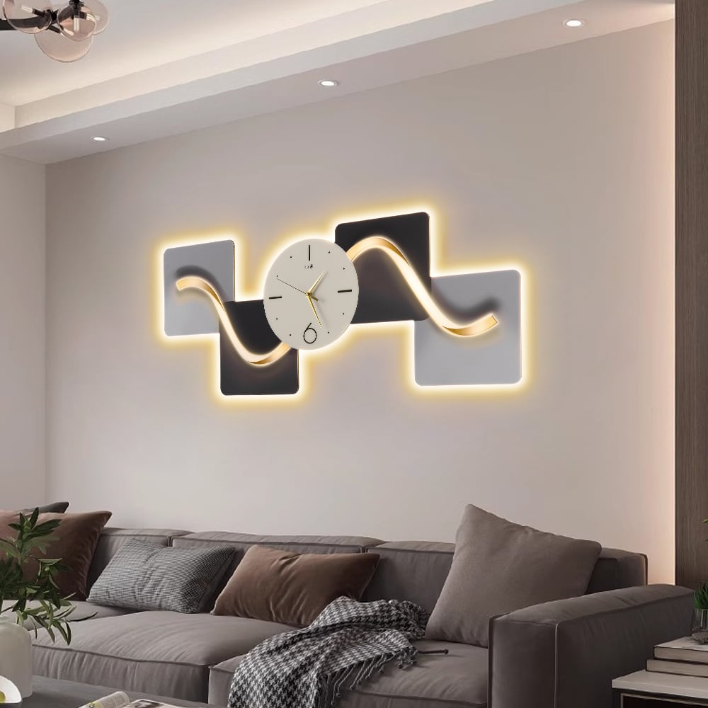 Questions et Réponses pour Horloge murale silencieuse horizontale 1000mm, lumière géométrique moderne, décoration artistique, salon