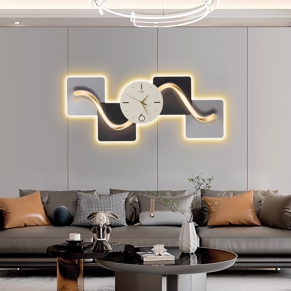 Questions et Réponses pour Horloge murale silencieuse horizontale 1000mm, lumière géométrique moderne, décoration artistique, salon