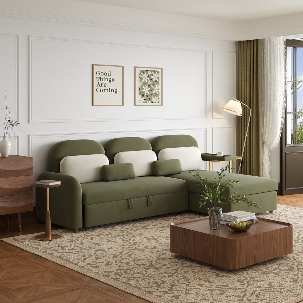 Canapé-lit queen-size 4 places avec chaise de rangement et table d'appoint