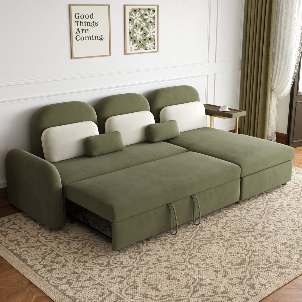 Canapé-lit queen-size 4 places avec chaise de rangement et table d'appoint