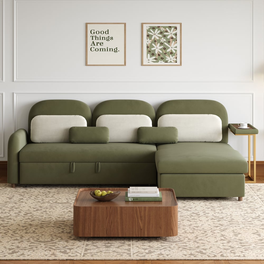 Canapé-lit queen-size 4 places avec chaise de rangement et table d'appoint