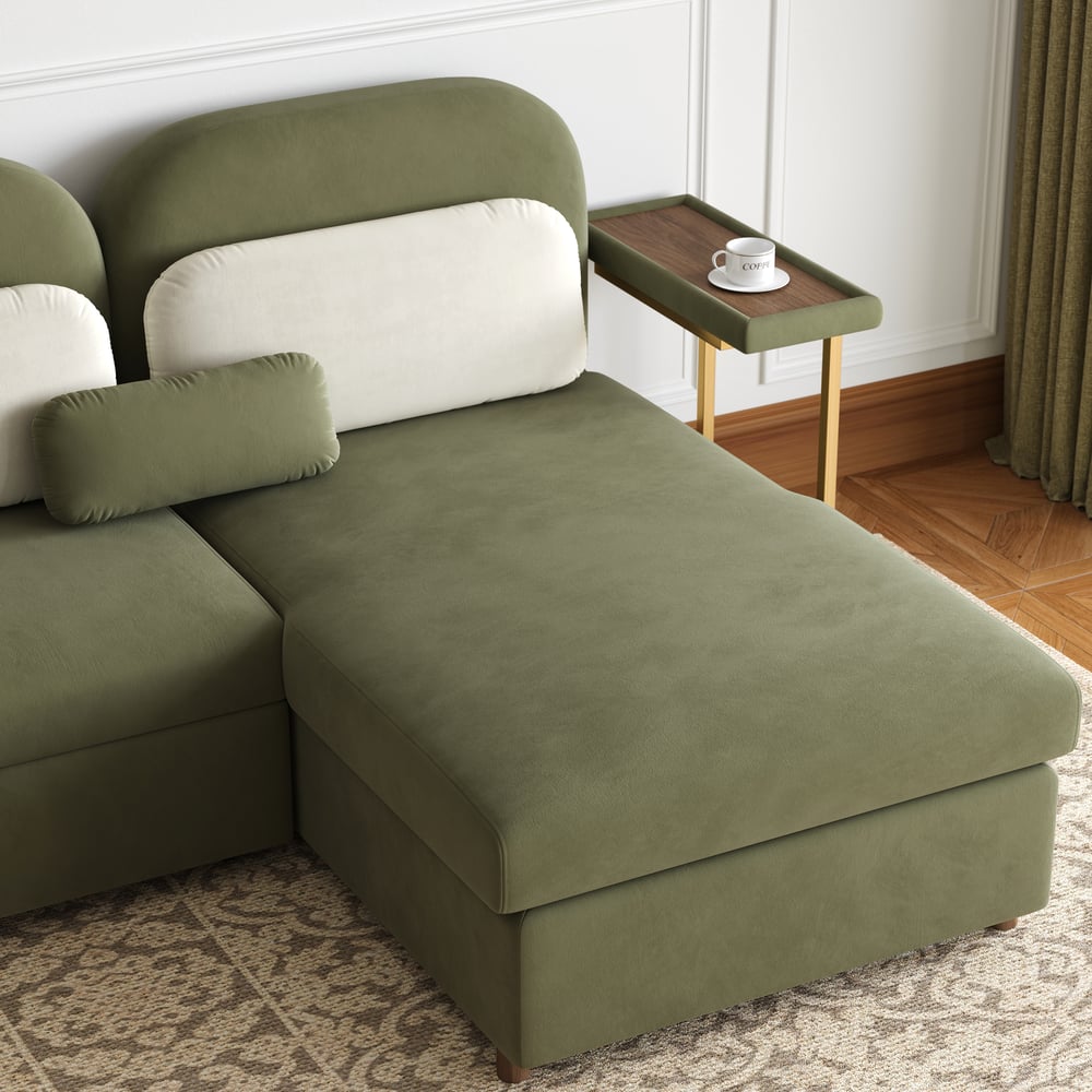 Canapé-lit queen-size 4 places avec chaise de rangement et table d'appoint
