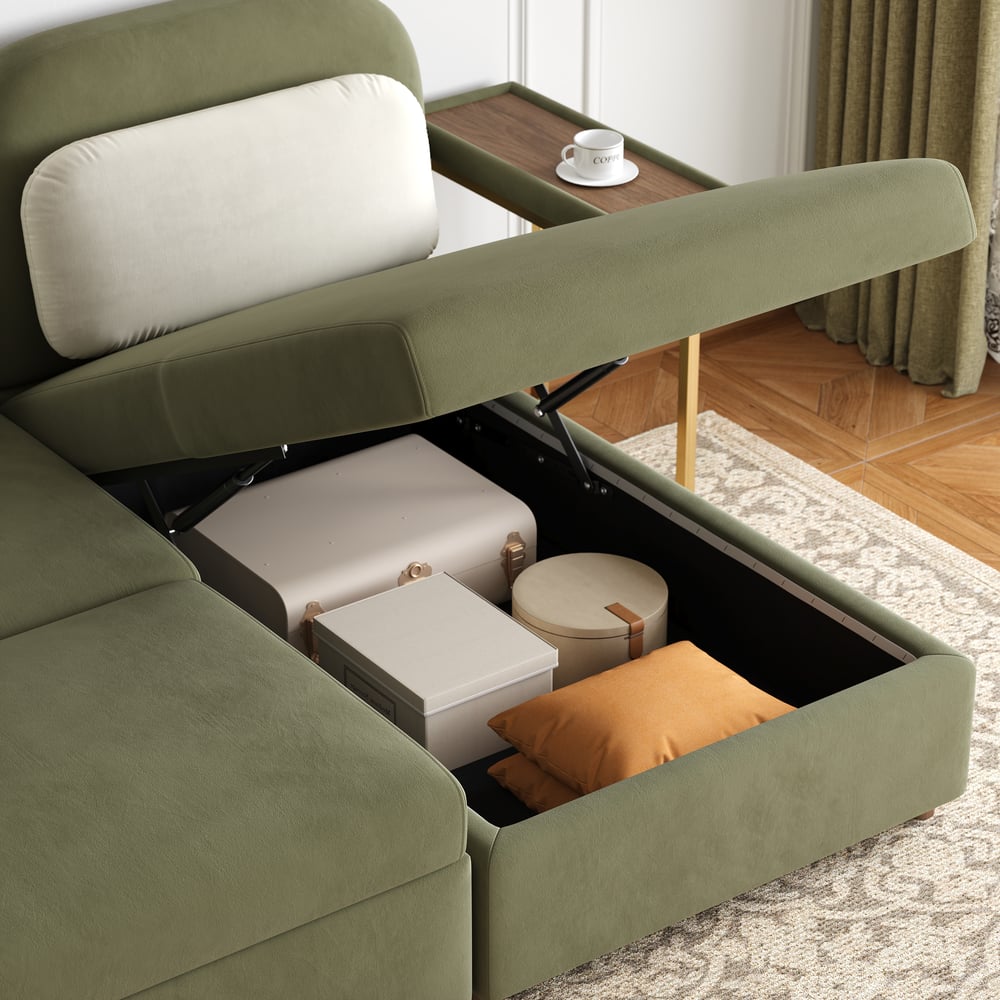 Canapé-lit queen-size 4 places avec chaise de rangement et table d'appoint