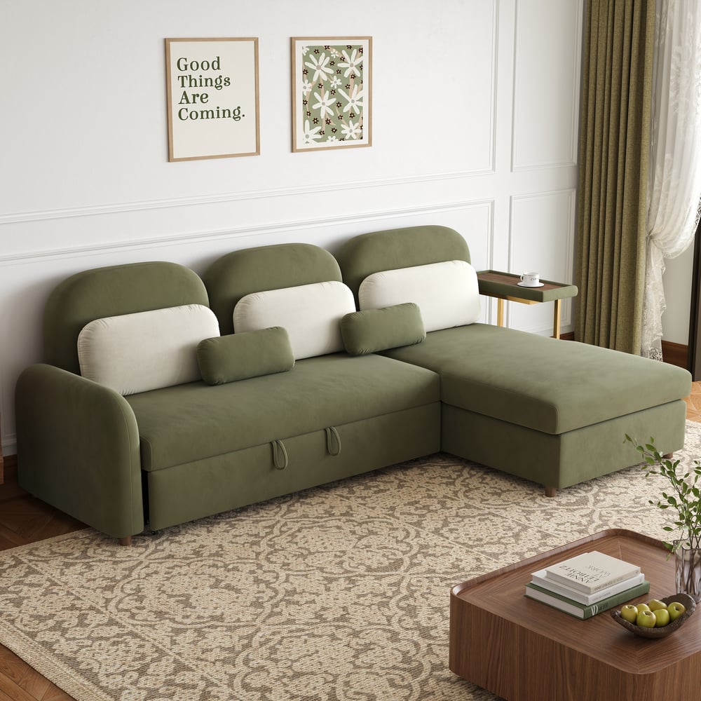Canapé-lit queen-size 4 places avec chaise de rangement et table d'appoint