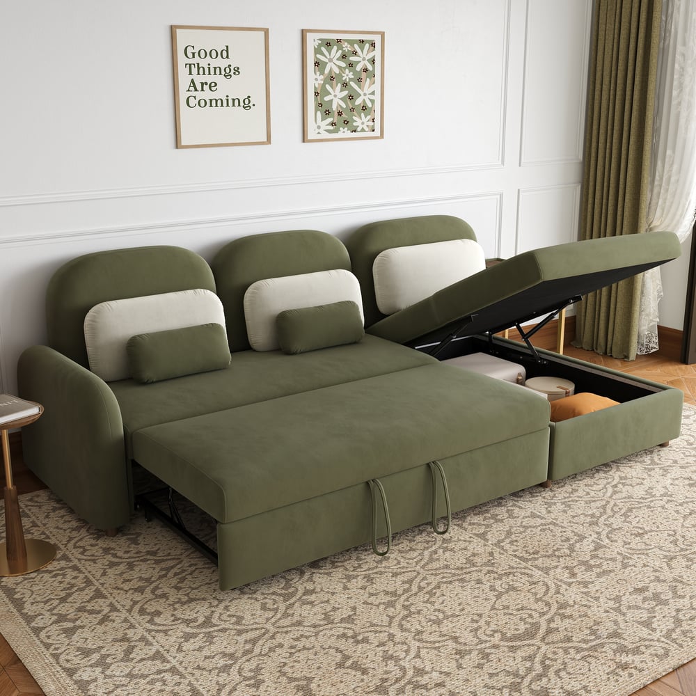 Canapé-lit queen-size 4 places avec chaise de rangement et table d'appoint