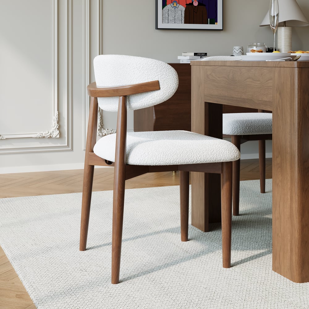 Hodnocení zákazníků pro položku Moderní jídelní židle z gumového dřeva z ořechu s čalouněním Boucle Sada 2 ks