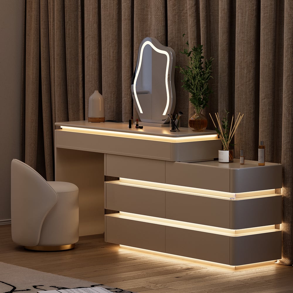 Questions and Answers for Lumio 1200mm Smart Makeup Vanity Retractable Dressing Table with Mirror & Lights