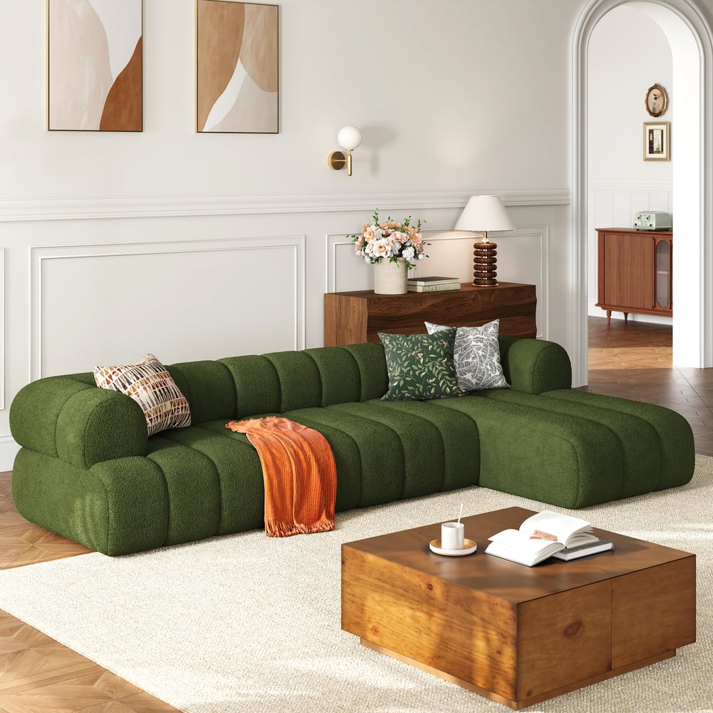 Customer Reviews for Nimbus 118" 3-Piece Channel Chenille Velvet Sectional Sofa with Chaise