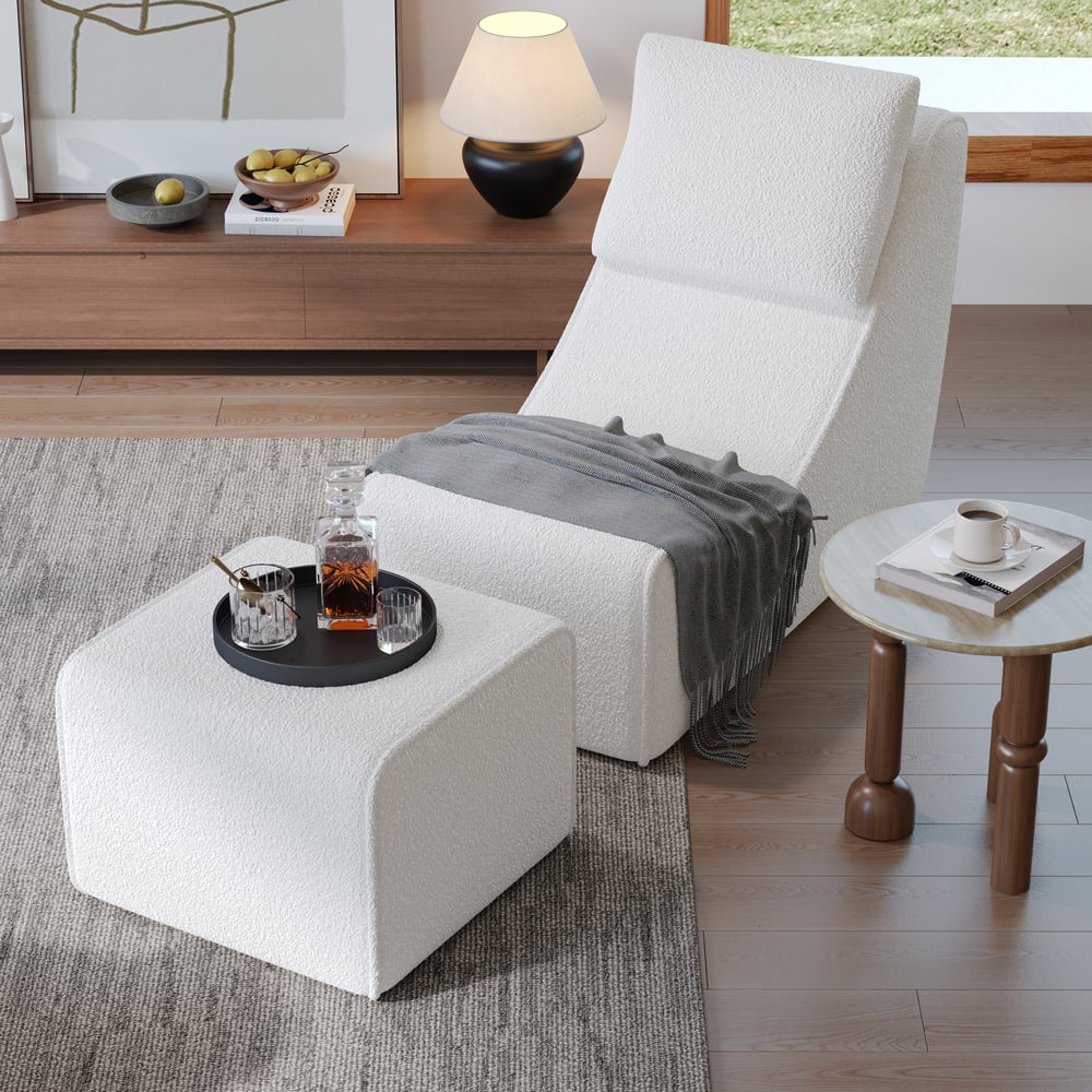 Perguntas e respostas para Cadeira estofada sem braços Boucle com pufe