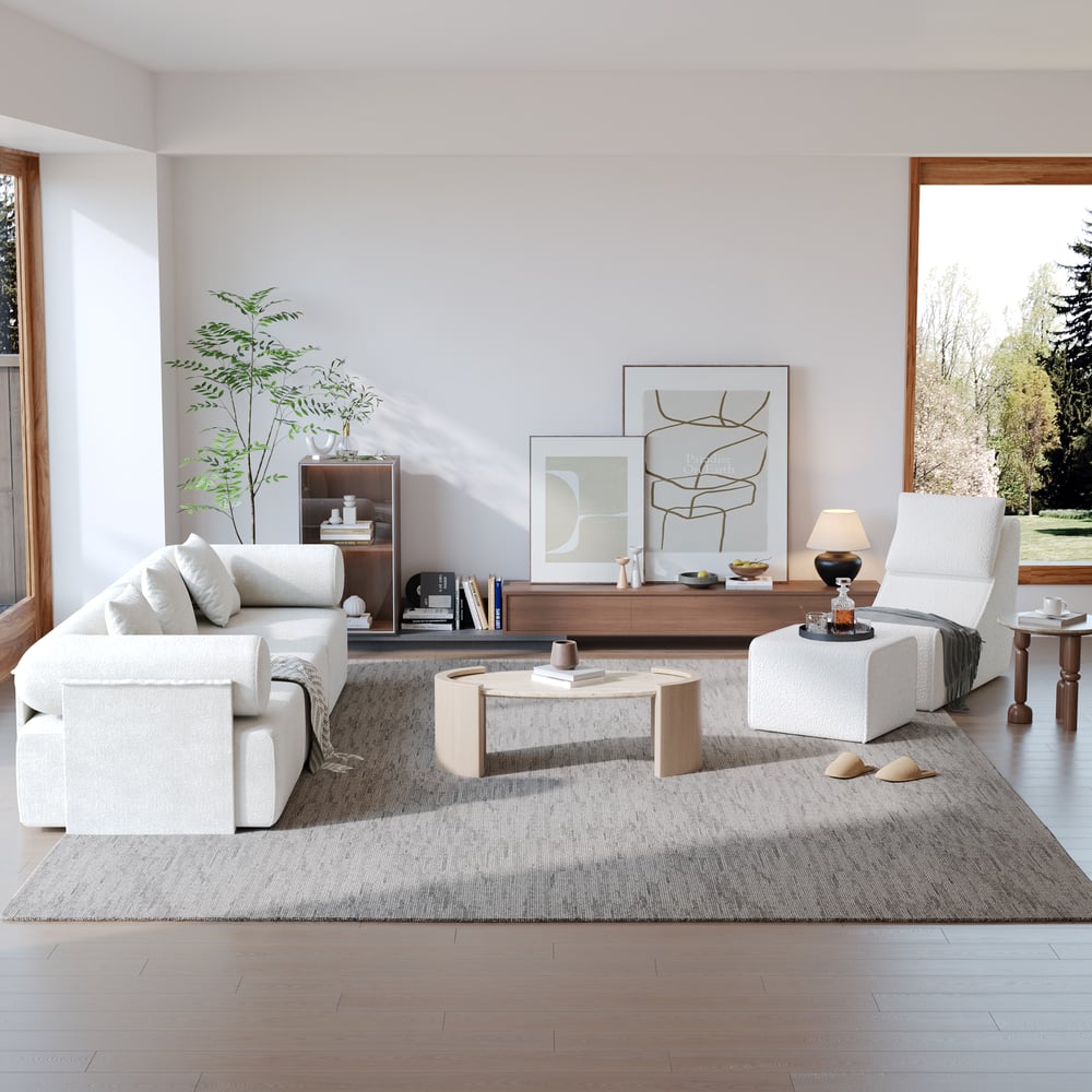 Perguntas e respostas para Cadeira estofada sem braços Boucle com pufe