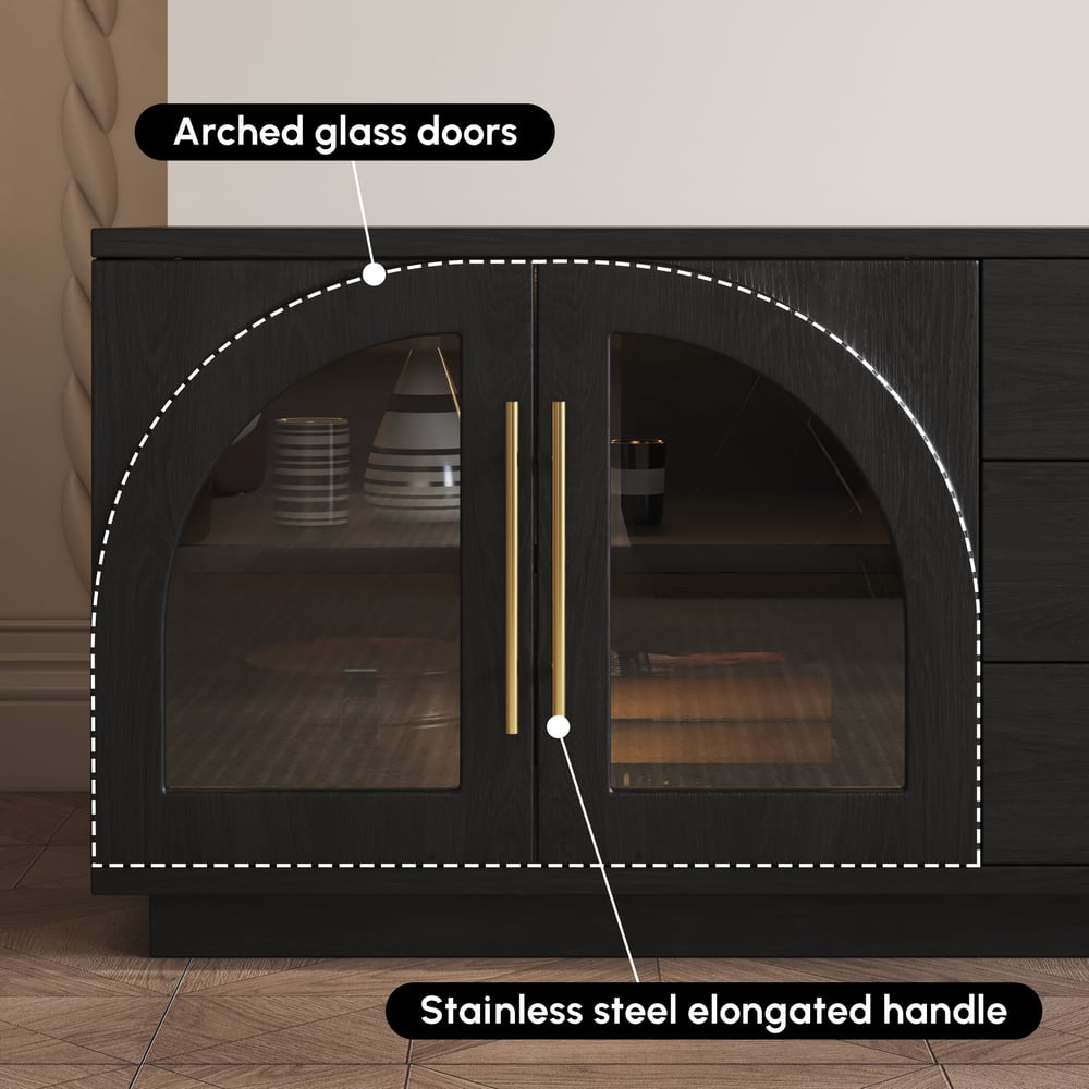 Arune 72" Arched Glass Doors TV Stand with Storage and LED
