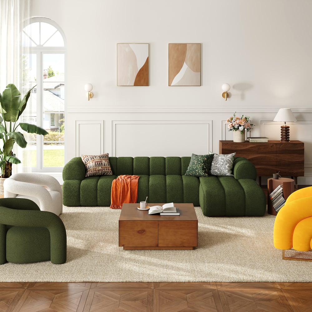 Questions et Réponses pour Canapé sectionnel Nimbus 3 pièces en velours chenille 3000 mm avec chaise longue