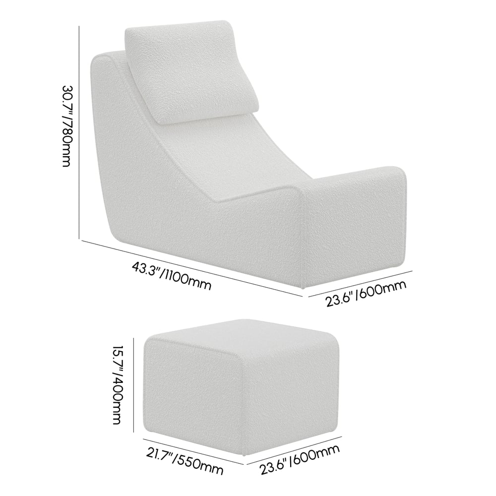 Boucle Armless Upholstered Accent Chair with Ottoman weights dimensions image