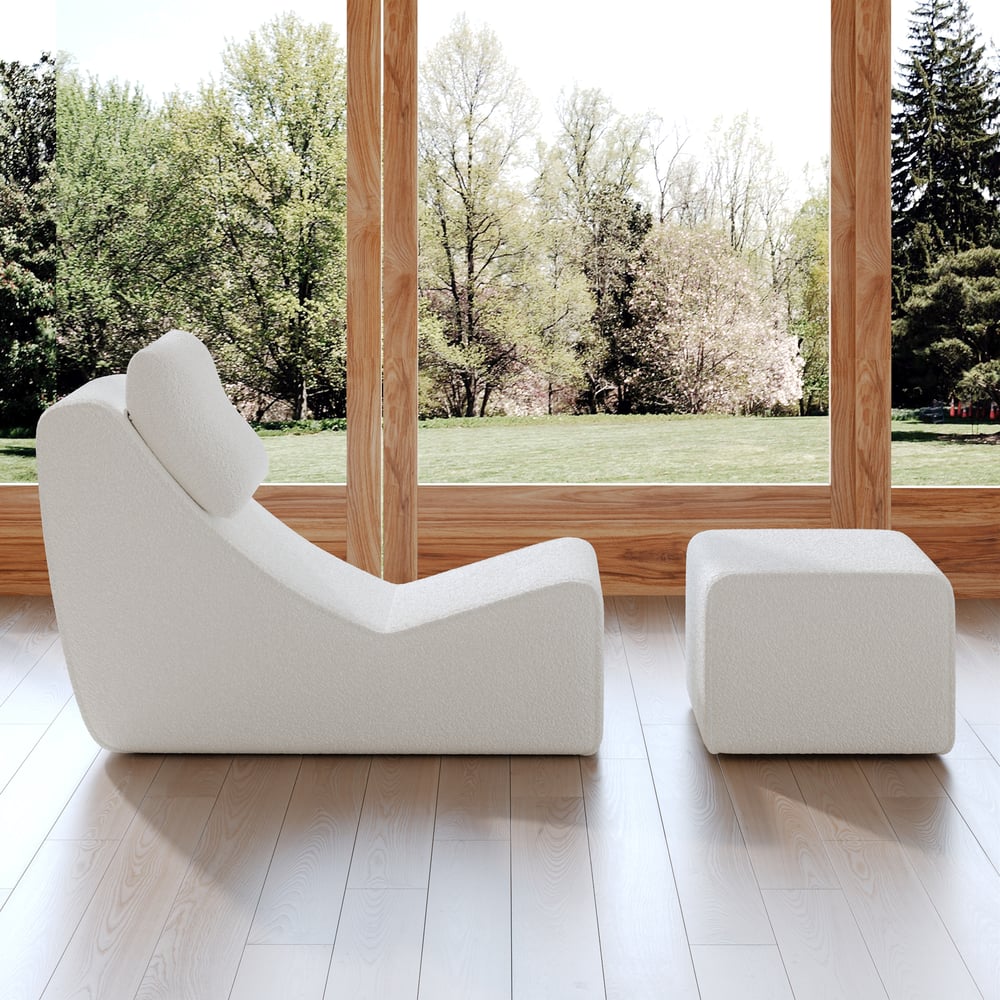 Perguntas e respostas para Cadeira estofada sem braços Boucle com pufe