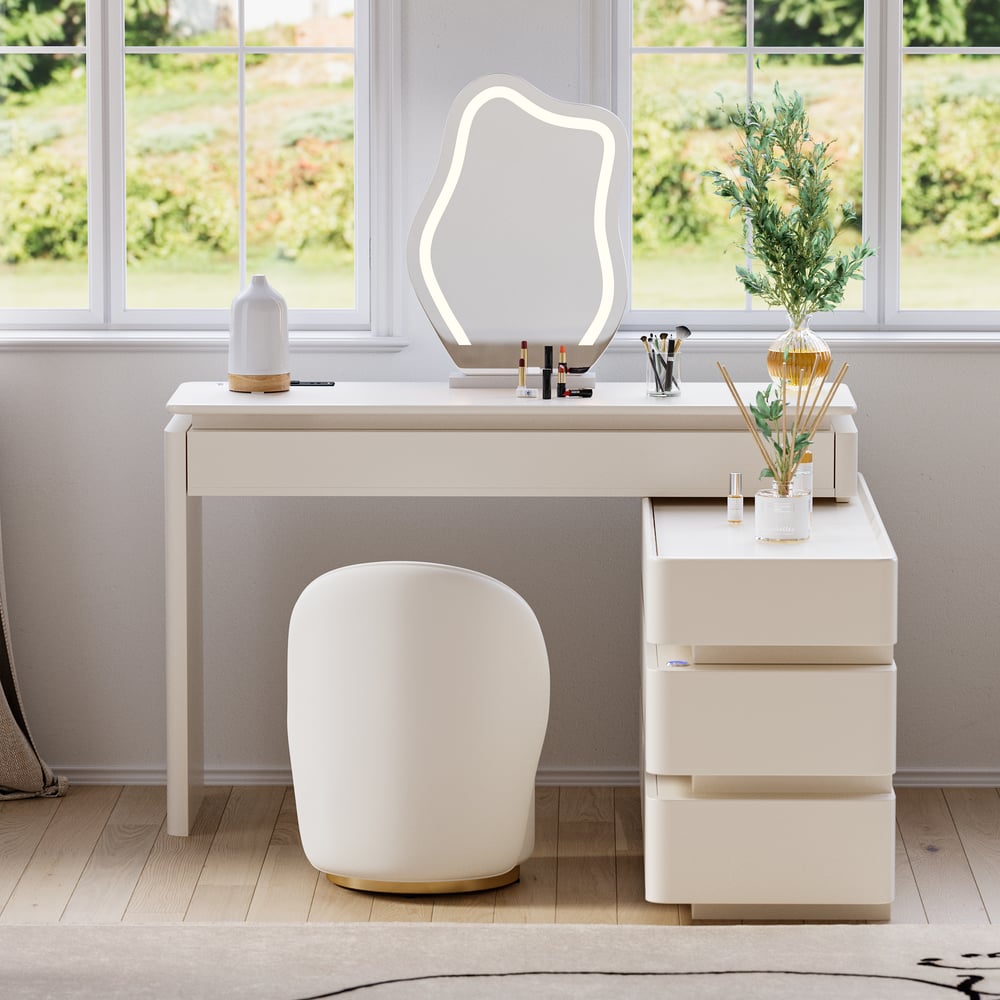 Avis Clients sur Ensemble de maquillage intelligent Lumio 1200 mm, coiffeuse rétractable avec miroir et lumières