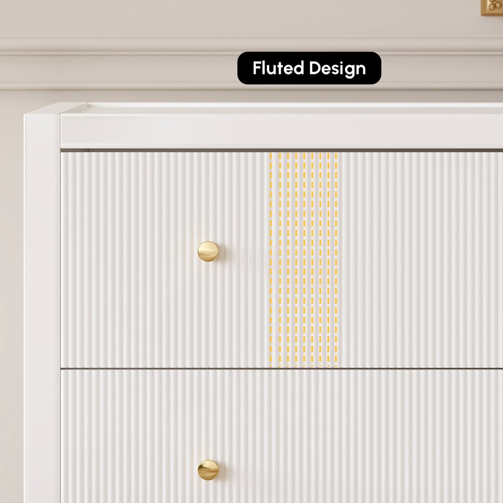 Stria White Fluted 6-Drawer Dresser & 2 Wide Nightstands Set Stria White Fluted 6-Drawer Dresser & 2 Wide Nightstands Set window image