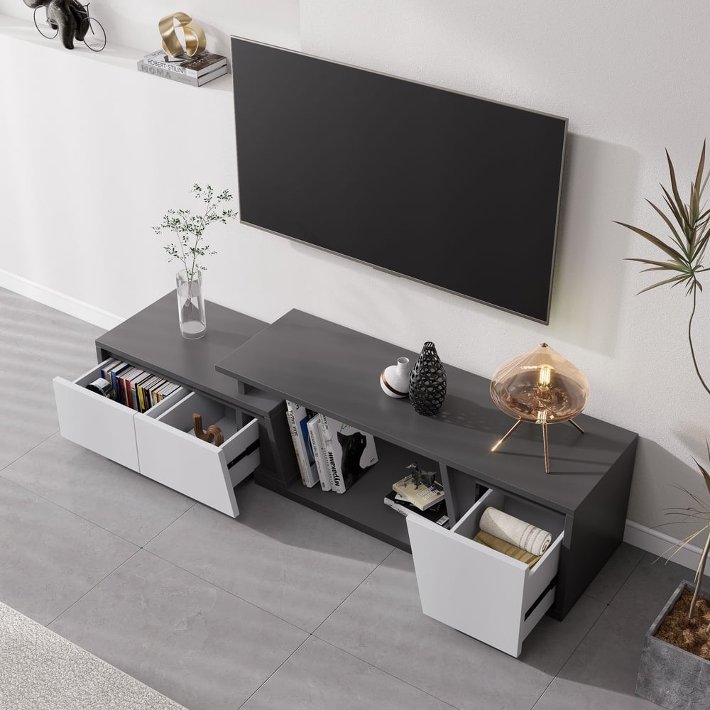 Questions et Réponses pour Meuble TV extensible Fero 120 - 180 cm avec 3 tiroirs - gris