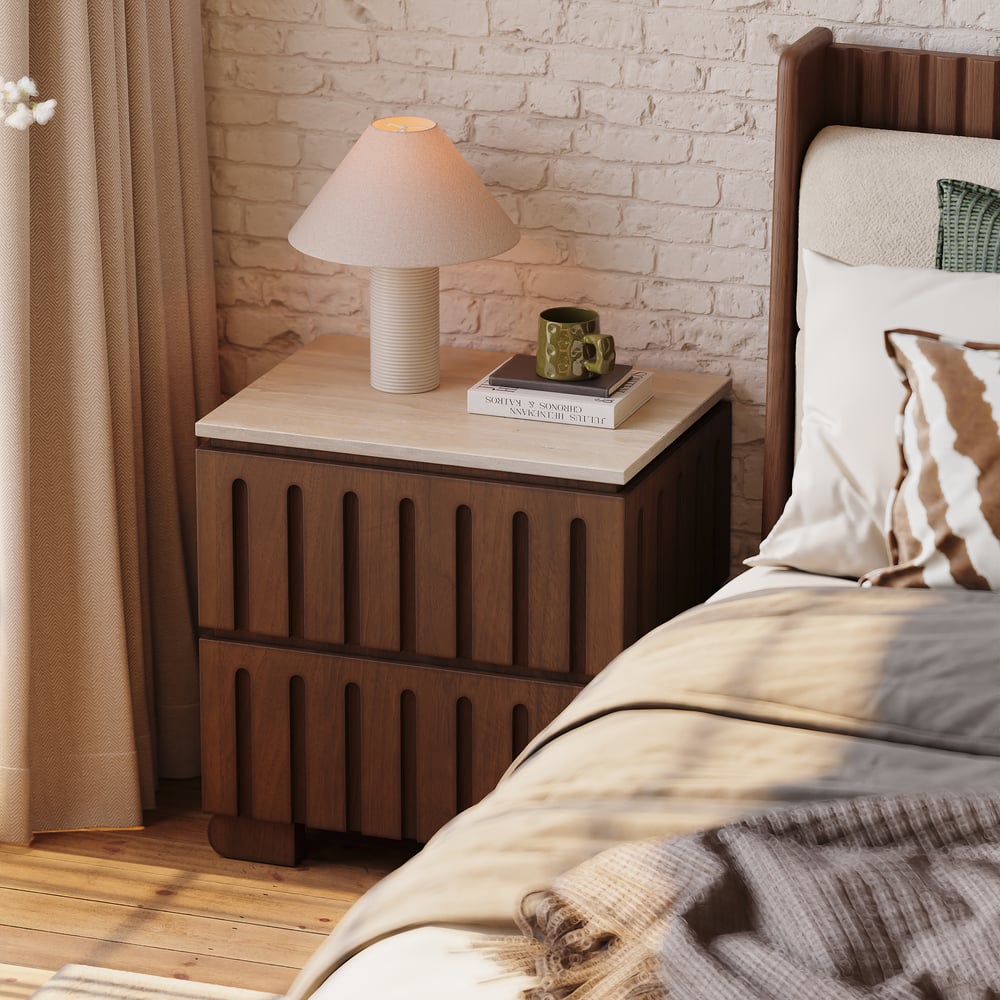 Hodnocení zákazníků pro položku Noční stolek z jasanového dřeva se 2 zásuvkami a deskou z umělého travertinu