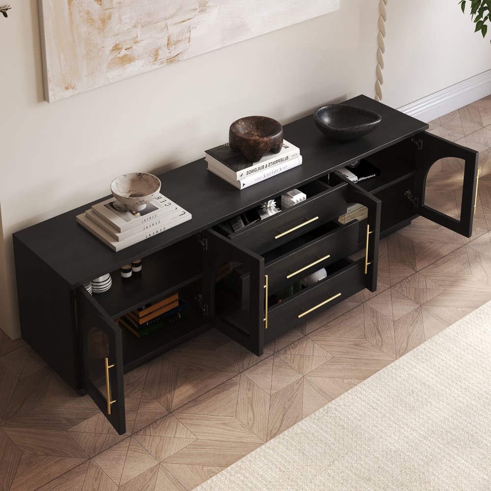 Arune 72" Arched Glass Doors TV Stand with Storage and LED
