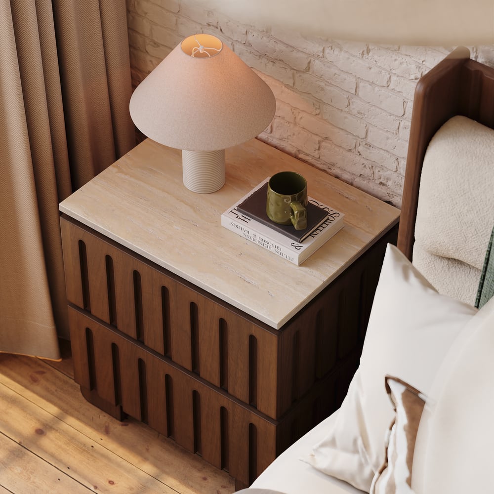 Modern Solid Wood King Upholstered Bed & 2 Drawer Ash Wood Nightstand Set window image