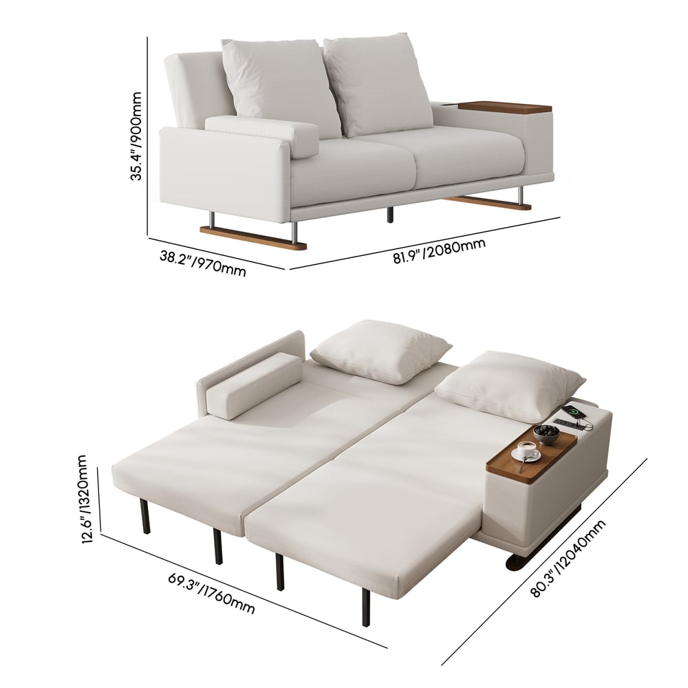 82" 2-Seater Velvet Convertible Futon Sofa Bed with Side Table weights dimensions image