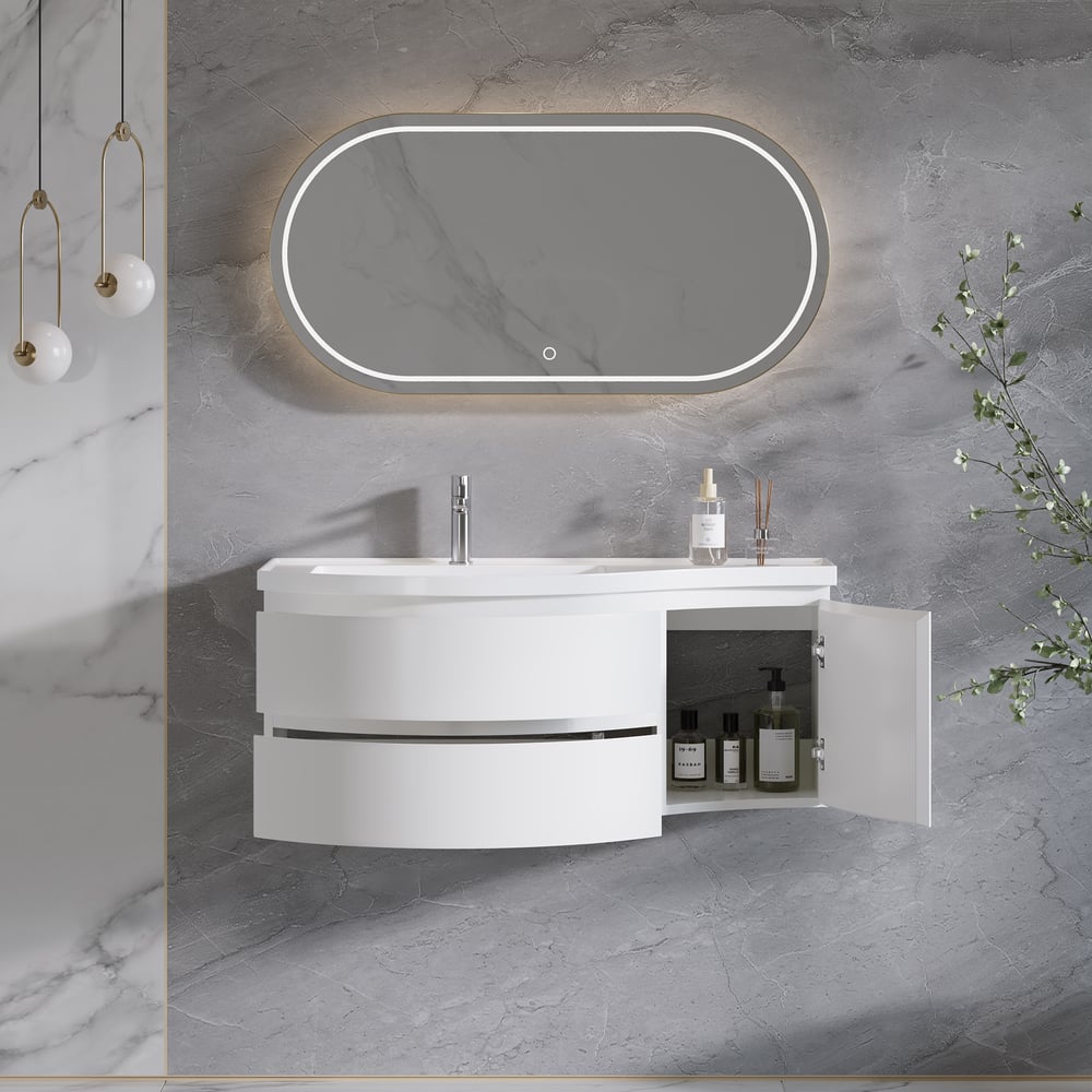 Questions and Answers for 889mm Floating Curved Bathroom Vanity Half-Circle Bathroom Cabinet White