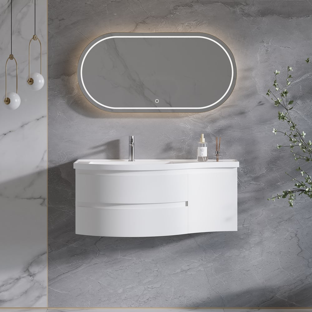 Questions and Answers for 889mm Floating Curved Bathroom Vanity Half-Circle Bathroom Cabinet White