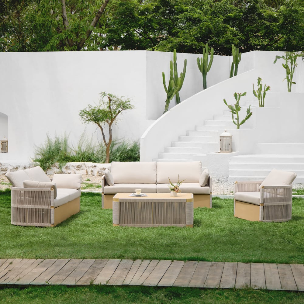 Recensioni dei clienti per Salotto da giardino in alluminio e corda resistente alle intemperie a 4 posti