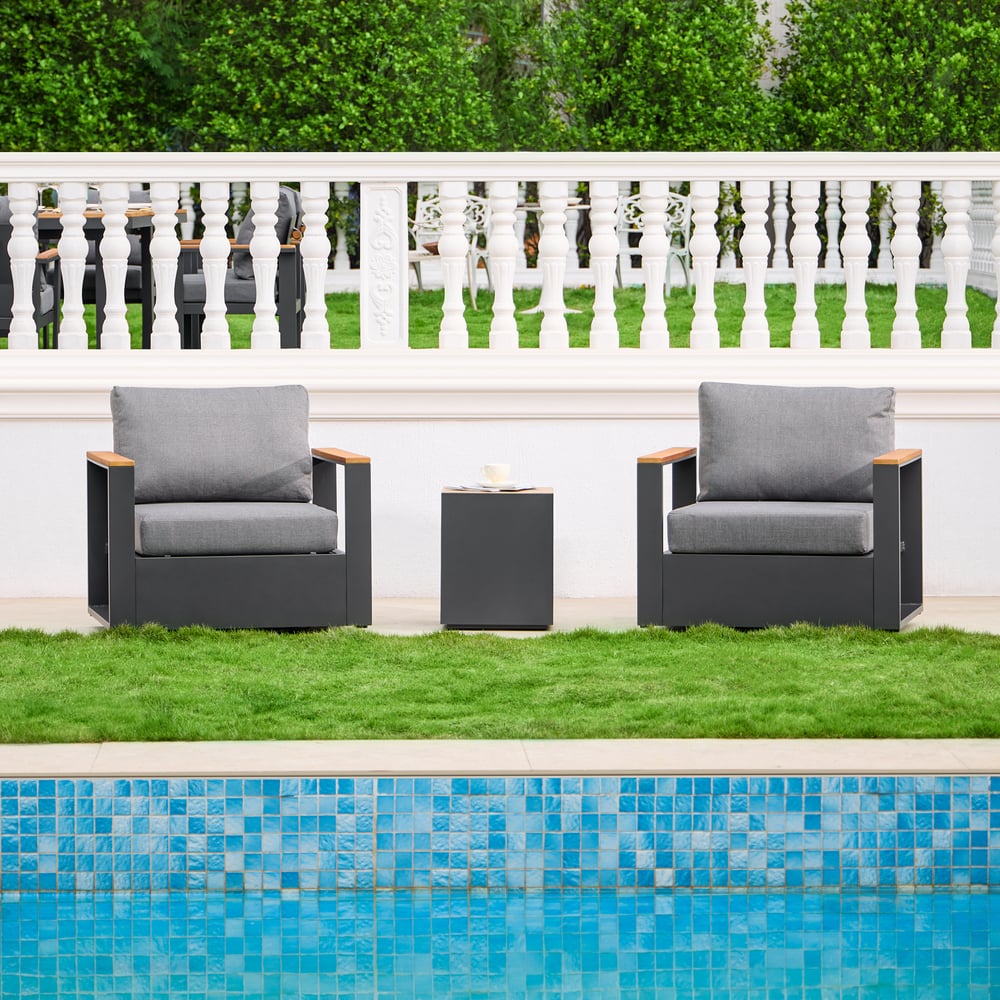 Customer Reviews for Outdoor Gray Wood & Aluminum Swivel Chair with Cushion Set of 2