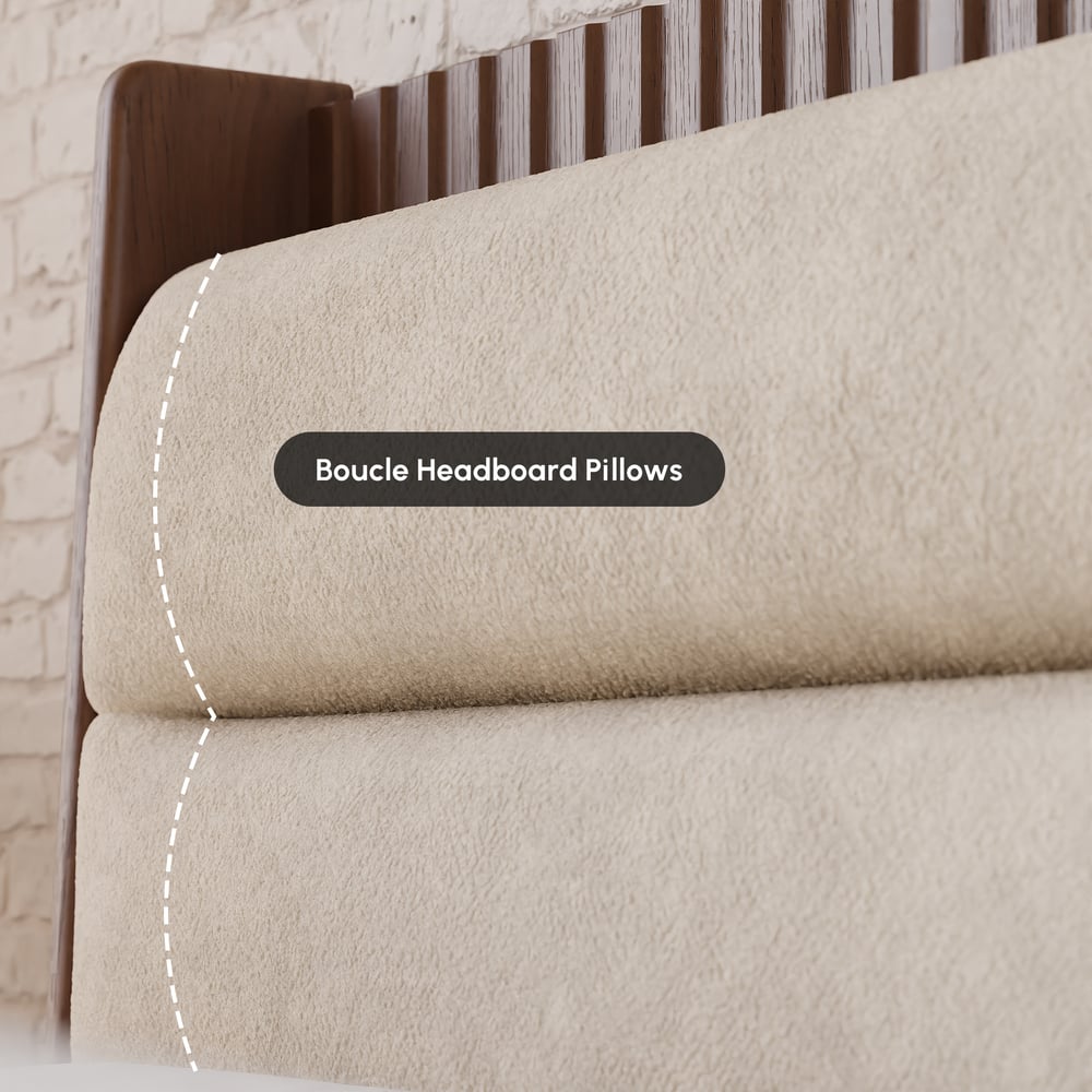 Modern Solid Wood King Upholstered Bed & 2 Drawer Ash Wood Nightstand Set window image