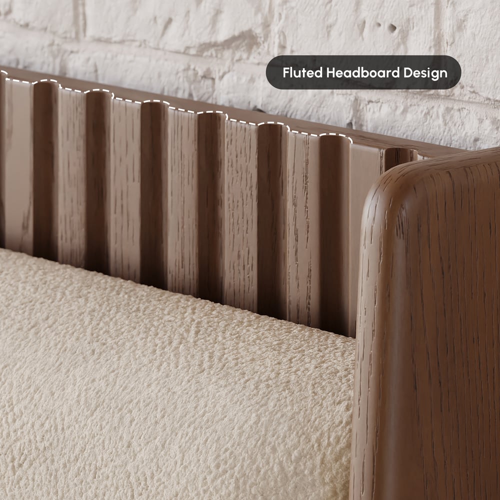 Modern Solid Wood King Upholstered Bed & 2 Drawer Ash Wood Nightstand Set window image