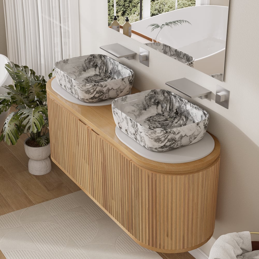 Recensioni dei clienti per Set da bagno indipendente da 59" con doppi lavandini in marmo naturale coltivato