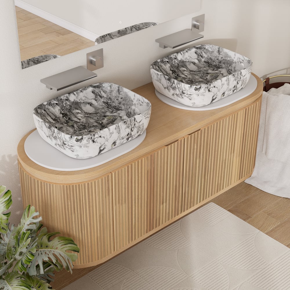 Recensioni dei clienti per Set da bagno indipendente da 59" con doppi lavandini in marmo naturale coltivato