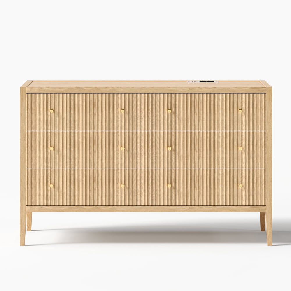 Stria Natural Fluted 6-Drawer Dresser & 2 Wide Nightstands Set Stria Natural Fluted 6-Drawer Dresser & 2 Wide Nightstands Set window image