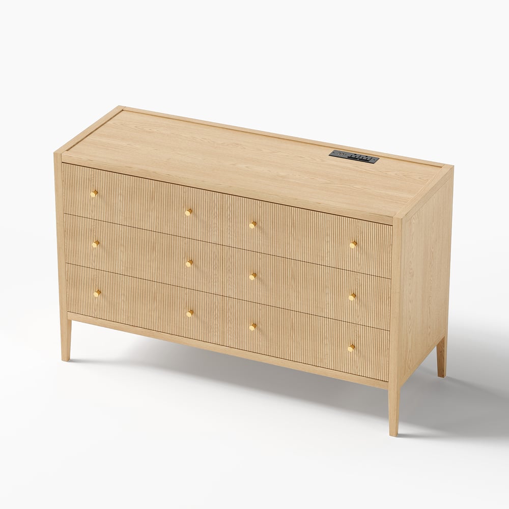 Stria Natural Fluted 6-Drawer Dresser & 2 Wide Nightstands Set Stria Natural Fluted 6-Drawer Dresser & 2 Wide Nightstands Set window image