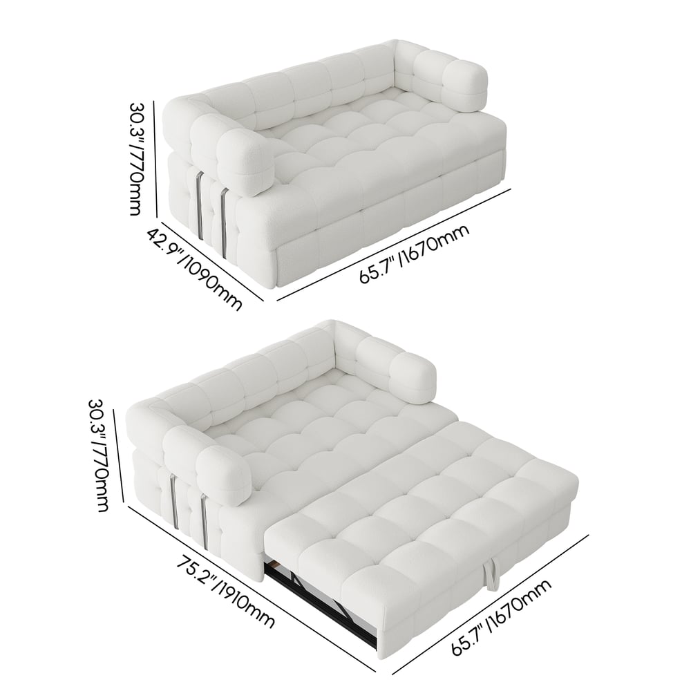 66" Boucle Pull-out Sofa Bed 2-Seater weights dimensions image