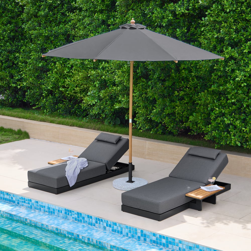 Avis Clients sur Chaise longue de jardin en bois gris bain de soleil, méridienne avec coussin et oreiller