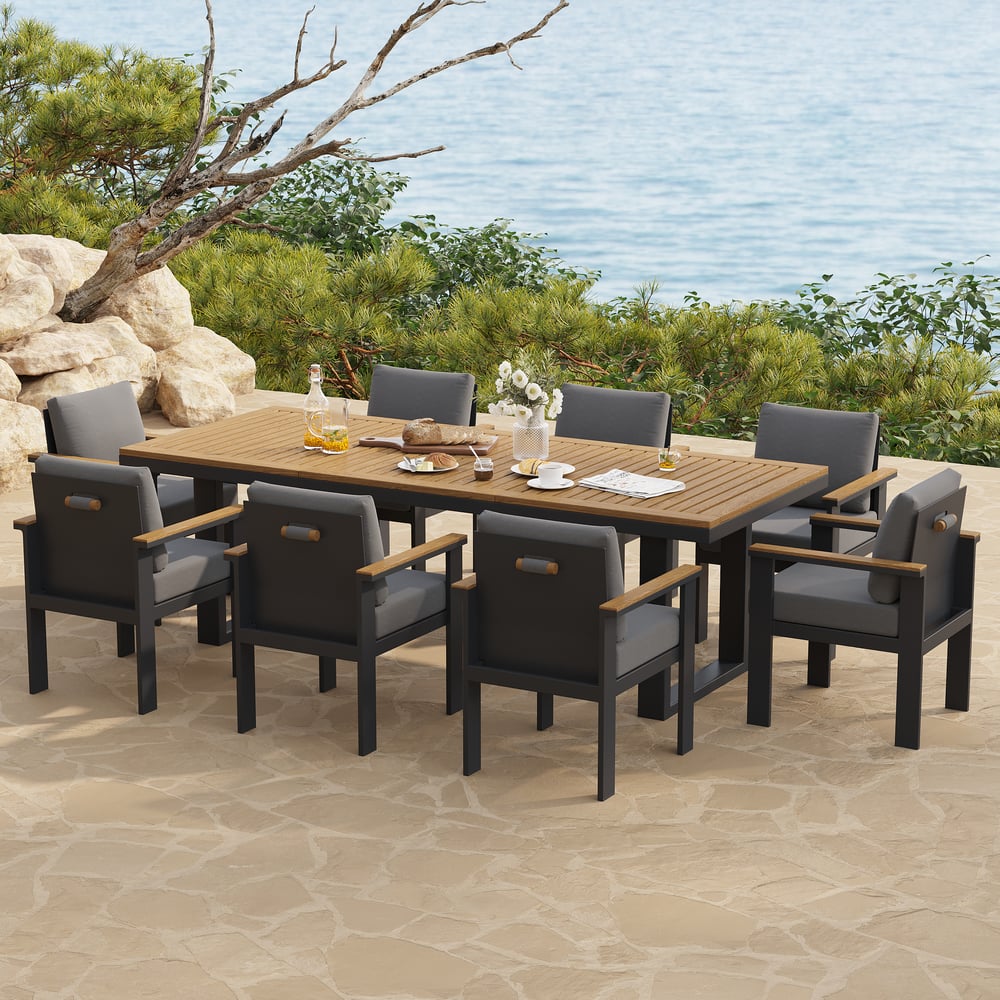 Customer Reviews for 9 Pieces Rectangle Wood & Aluminum Outdoor Patio Dining Set for 8 Person