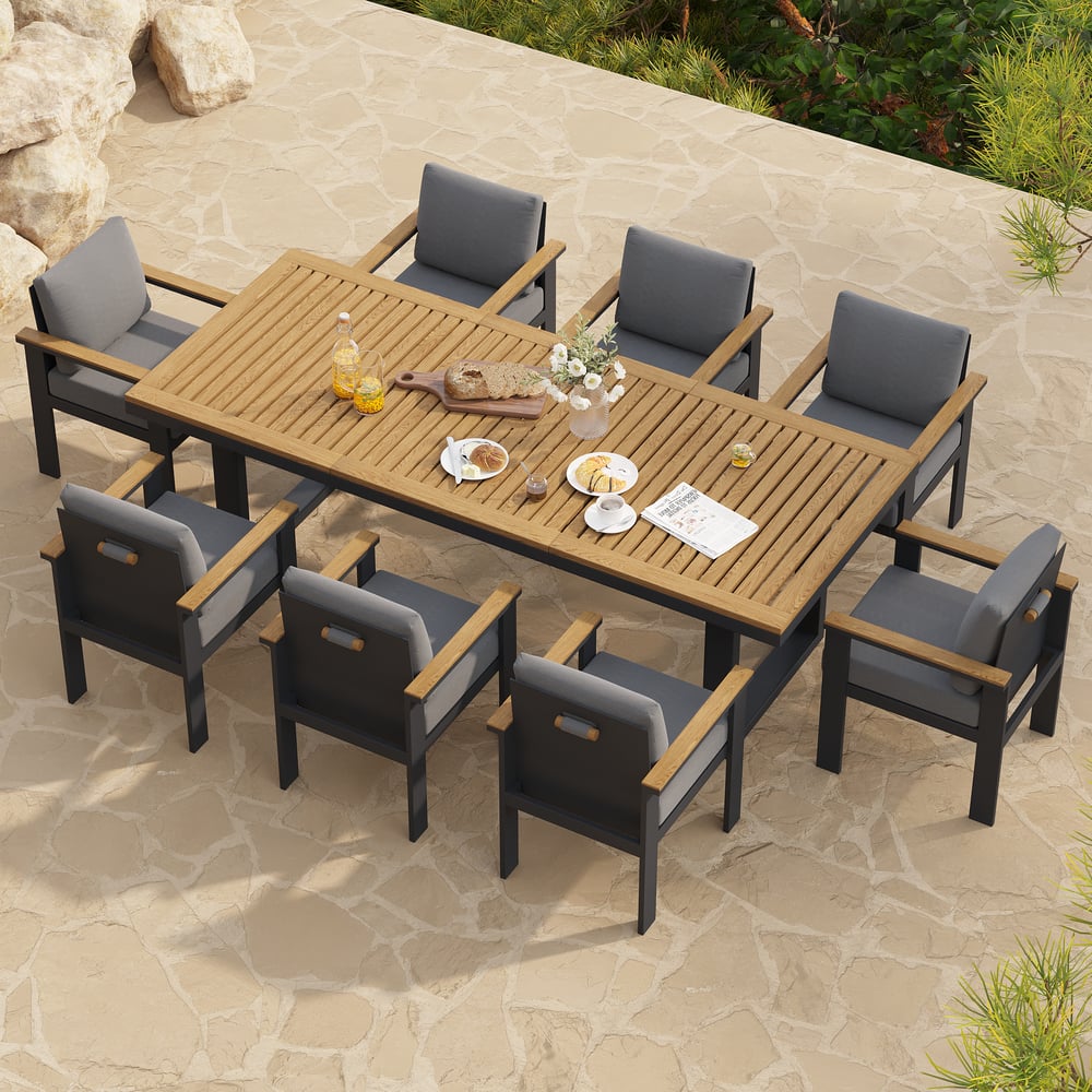 Customer Reviews for 9 Pieces Rectangle Wood & Aluminum Outdoor Patio Dining Set for 8 Person