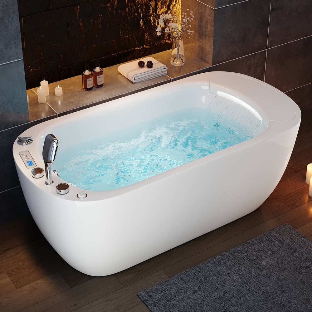 Questions et Réponses pour Baignoire balnéo de 170 cm avec contrôle thermostatique, 11 jets de massage, oreiller cascade LED