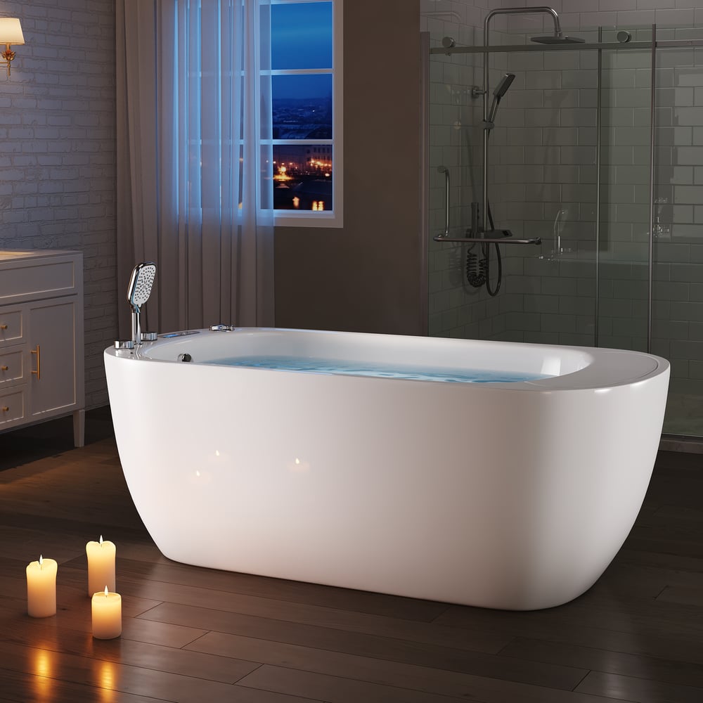 Questions et Réponses pour Baignoire balnéo de 170 cm avec contrôle thermostatique, 11 jets de massage, oreiller cascade LED