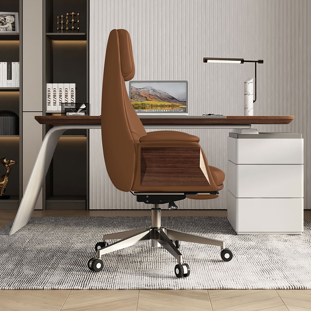 Avis Clients sur Chaise de bureau inclinable en cuir à dossier haut, chaise exécutive marron pivotante réglable