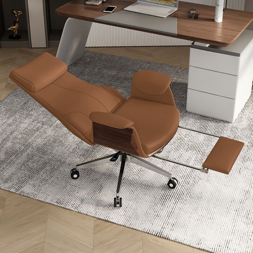 Avis Clients sur Chaise de bureau inclinable en cuir à dossier haut, chaise exécutive marron pivotante réglable