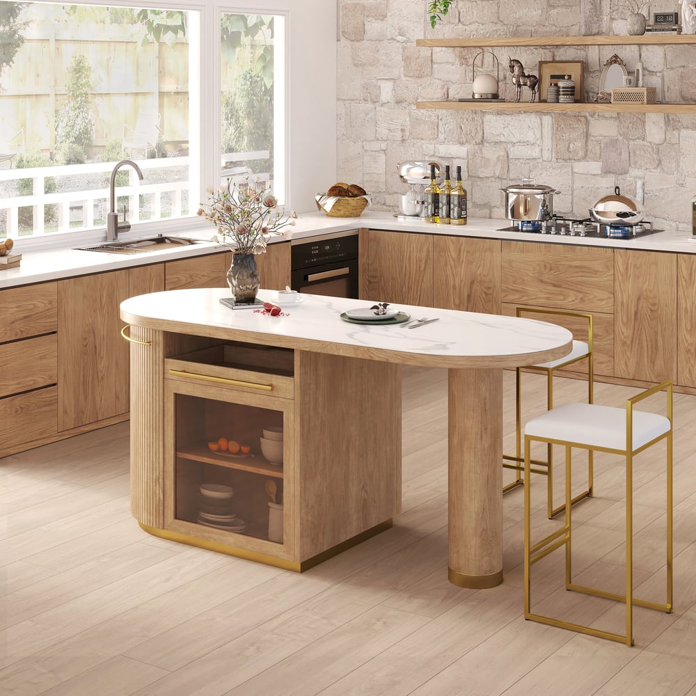 Avis Clients sur Îlot de cuisine moderne de 1830 mm avec dessus en pierre frittée et grand espace de rangement