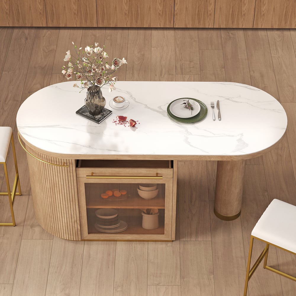 Avis Clients sur Îlot de cuisine moderne de 1830 mm avec dessus en pierre frittée et grand espace de rangement